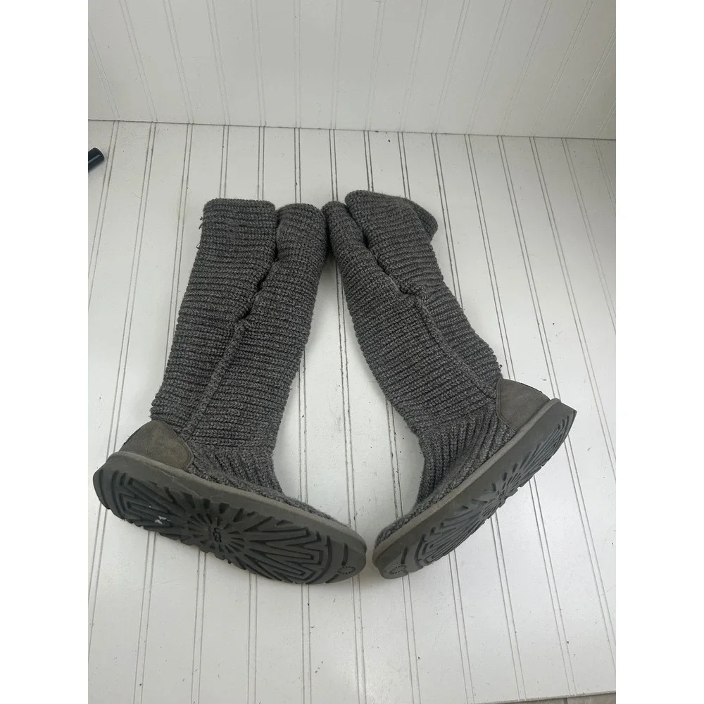 UGG Classic Cardy Gray Knit Button Tall Boots Women's Size 7